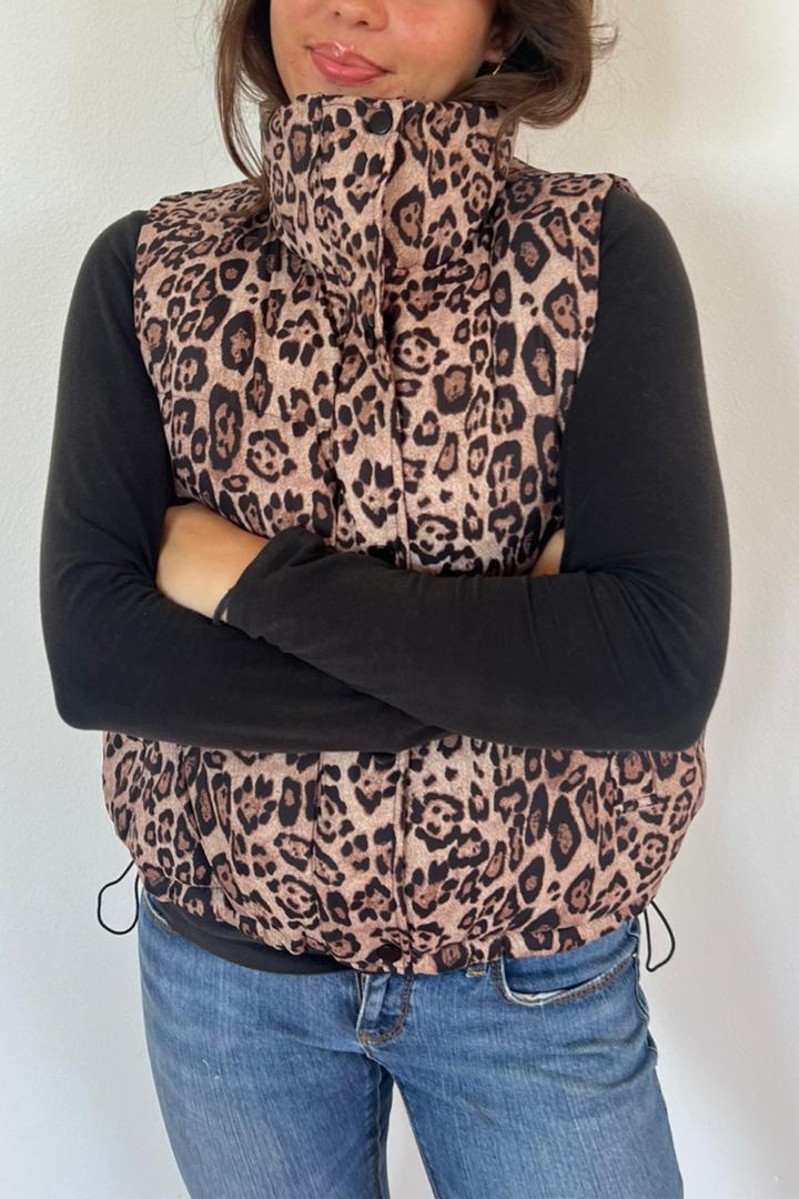 Leopard Sleeveless Puffer Jacket