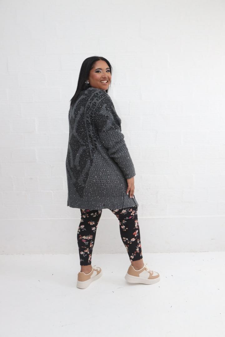 Charcoal Sequin Knitted Cardigan