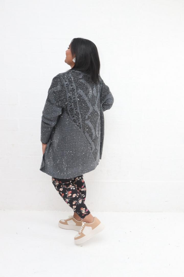 Charcoal Sequin Knitted Cardigan