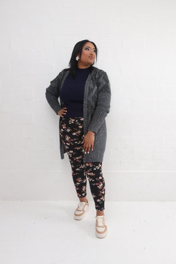 Charcoal Sequin Knitted Cardigan