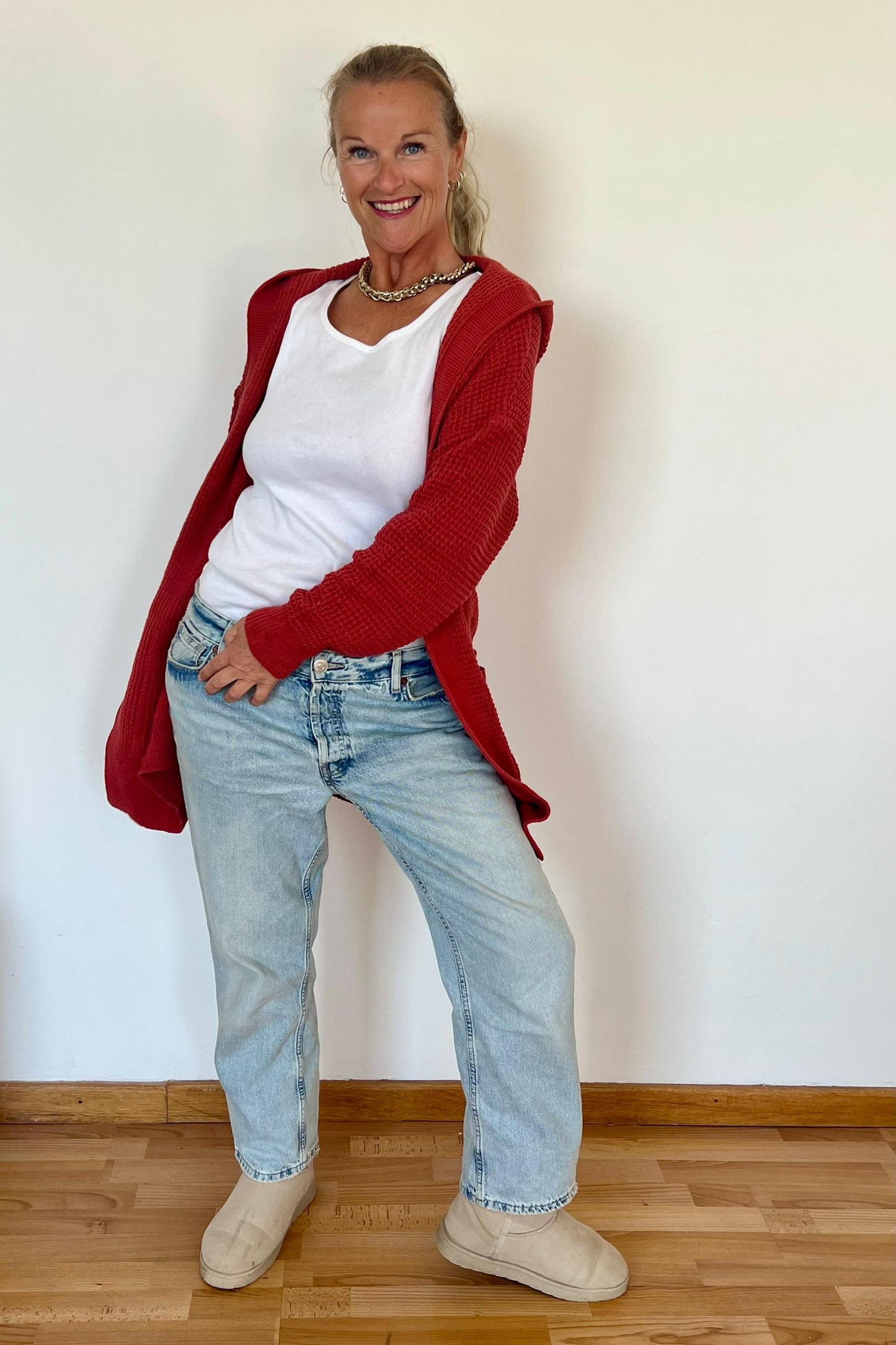 Burnt Red Orange Hoodie Cardi Knit