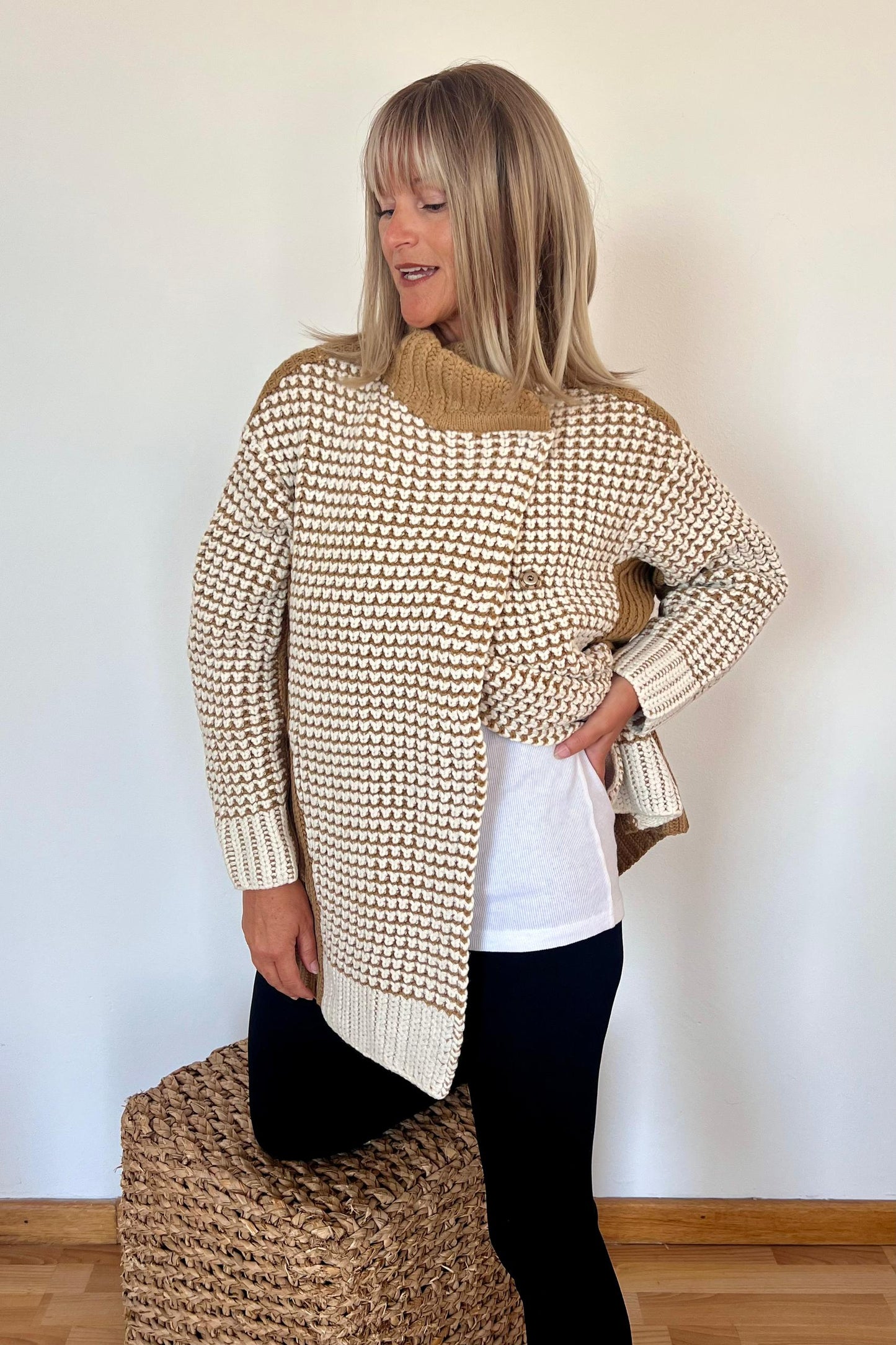 Mustard Brown Cream Knit Jacket