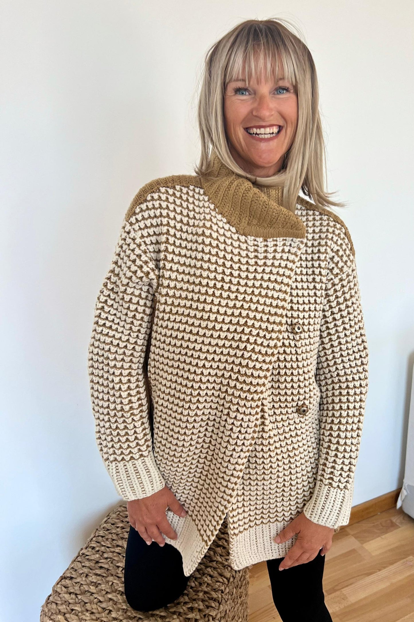 Mustard Brown Cream Knit Jacket