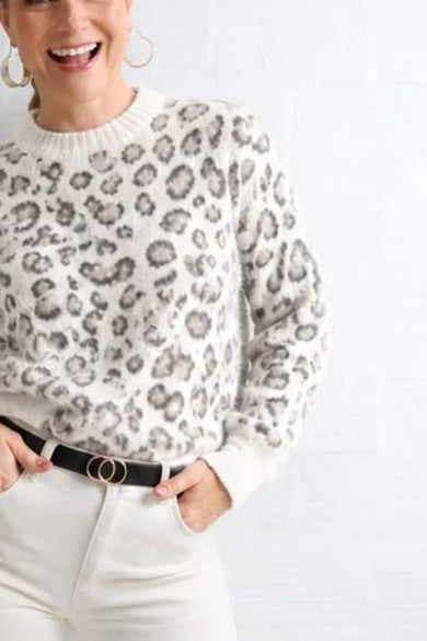 Fluffy White Leopard Knit