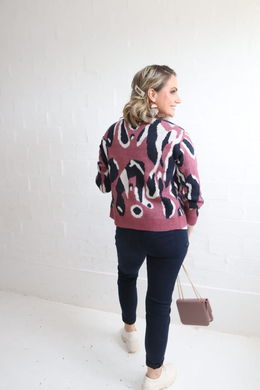Mauve & Navy Cardi Knit