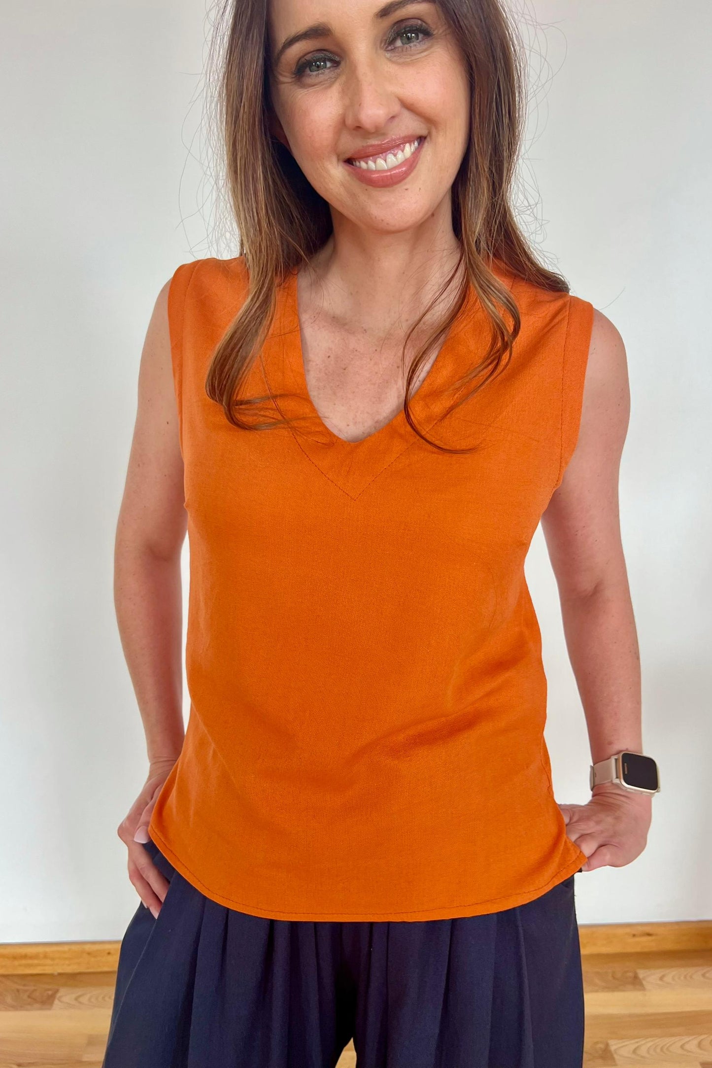 V-Neck Linen Vest Amber Glow