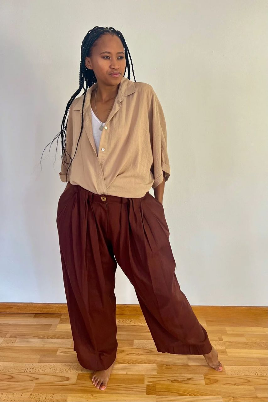 High Waisted Wide Leg Pleat Pants Milk Chocolate