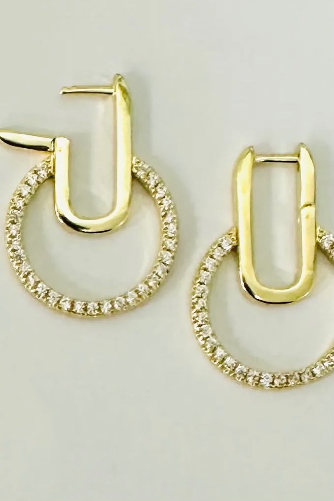 Gold And Sparkling Hanging Ring Earrings