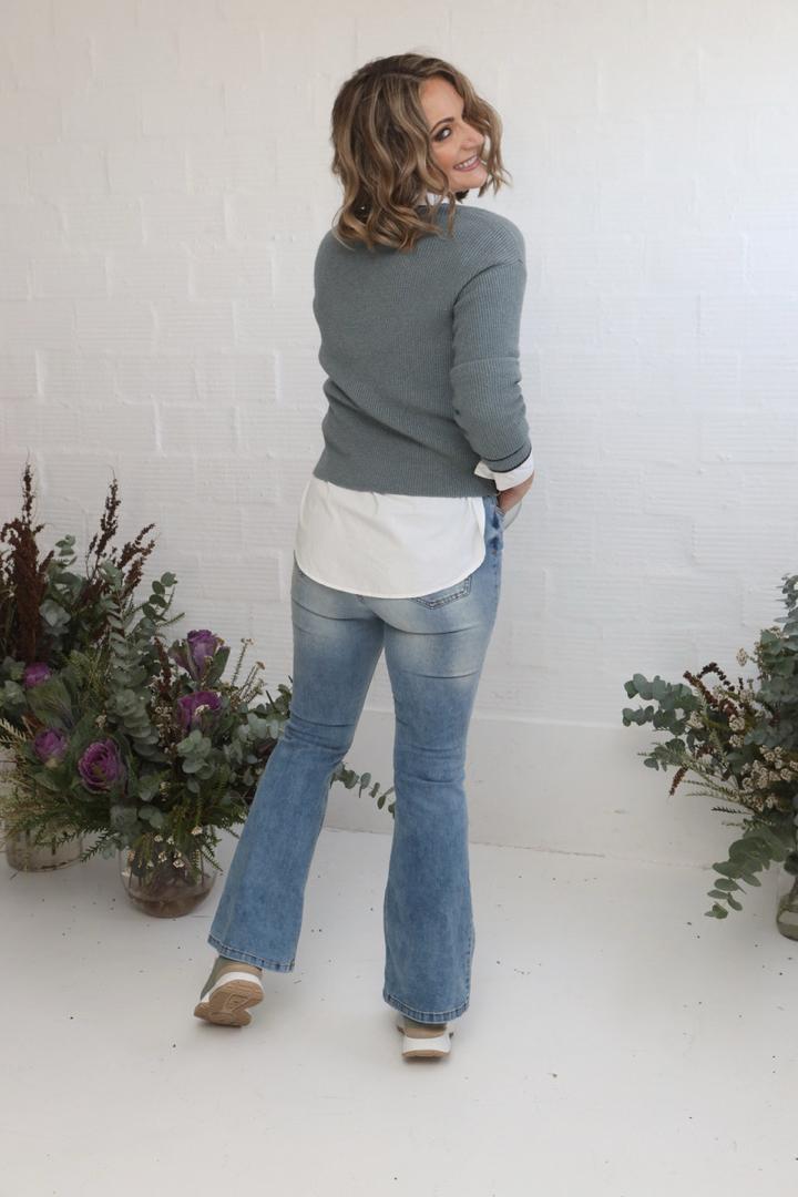Grey Vintage Shimmer V-Neck Knit