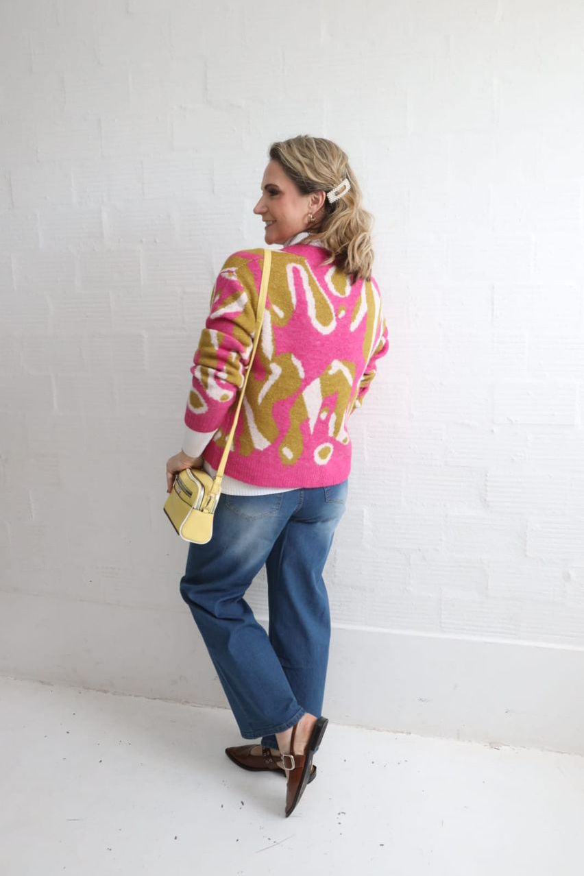 Pink Chatreuse Pattern Cardi Knit