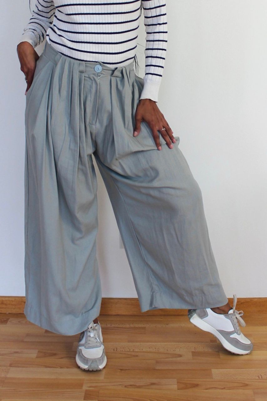 High Waisted Wider Leg Pleat Pants Grey Rock