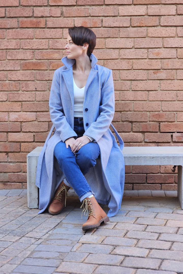 Maddison Coat Blue Herringbone