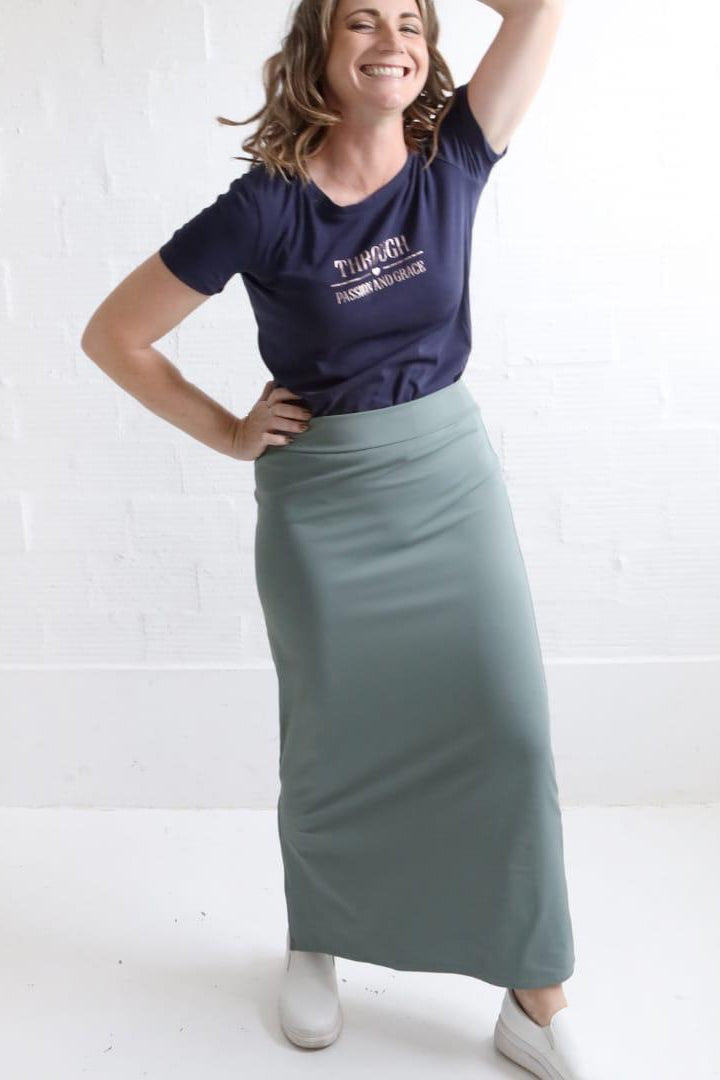 Sage Green Side Slit Skirt