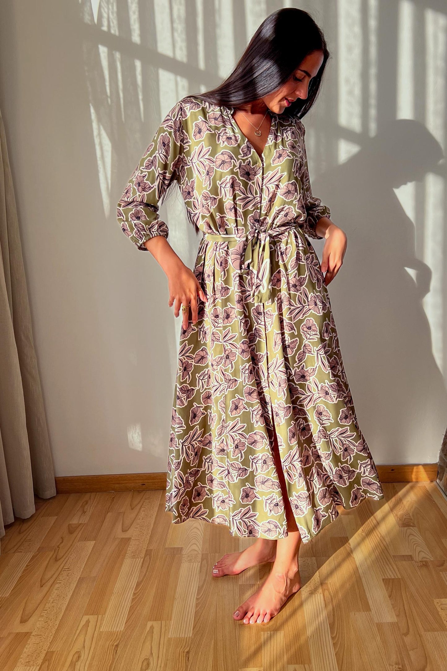 Kerry Shirt Dress Lime Pesto