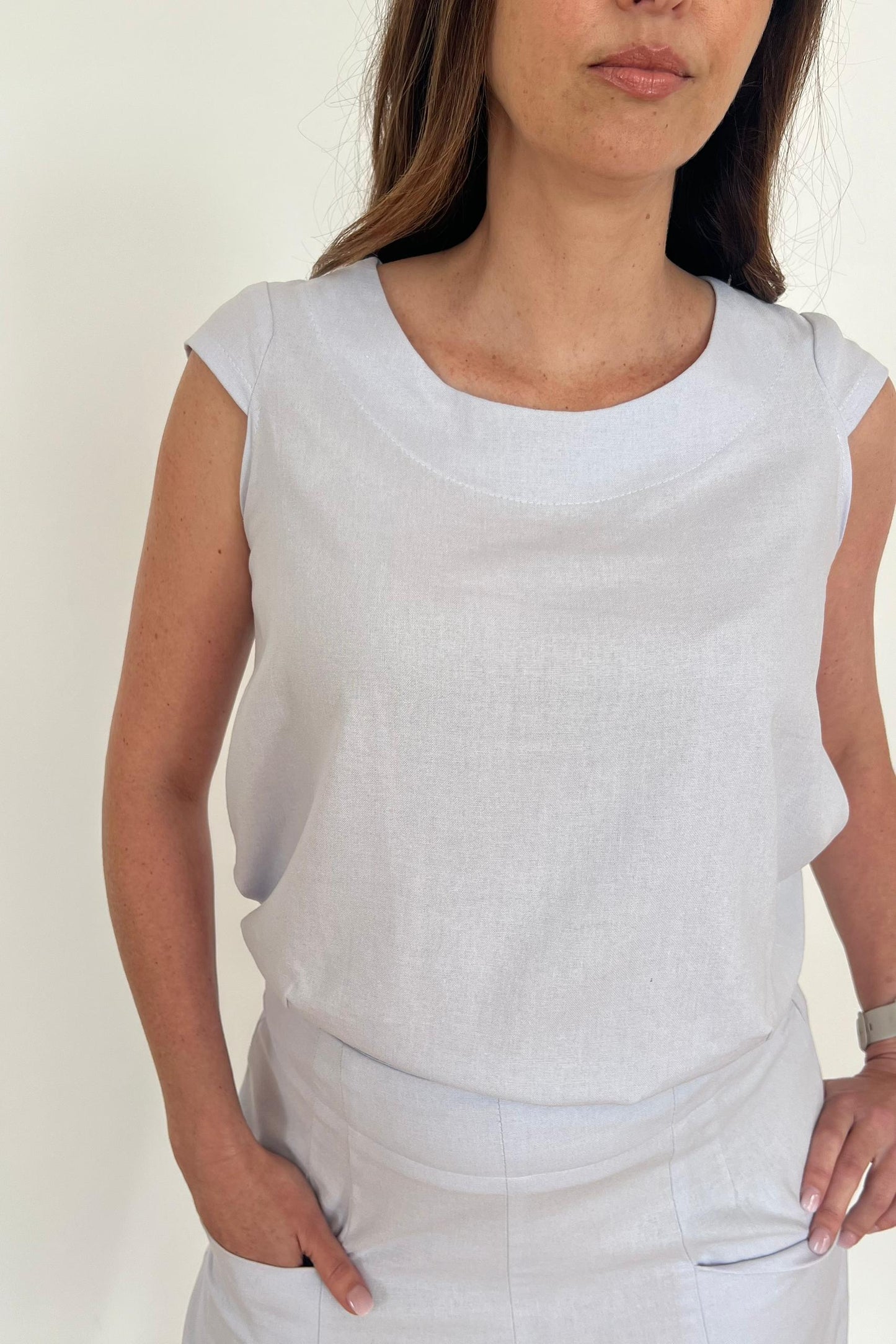 Boxy Linen Vest Cool Blue