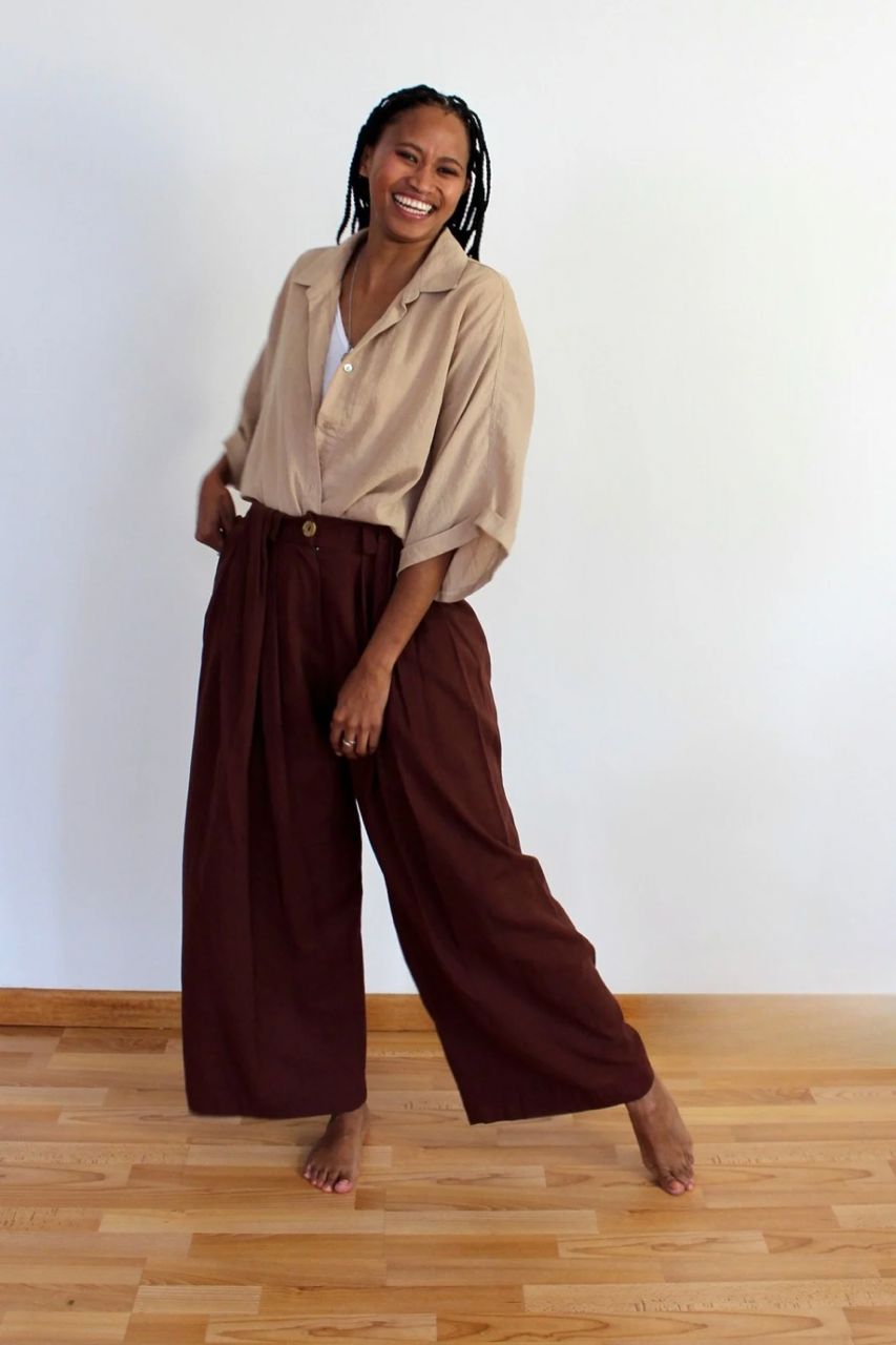 High Waisted Wide Leg Pleat Pants Milk Chocolate