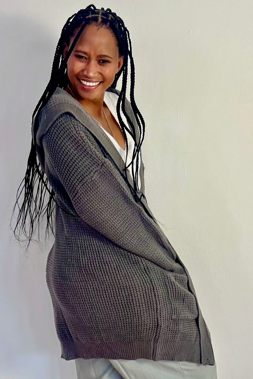 Grey Hoodie Cardi Knit