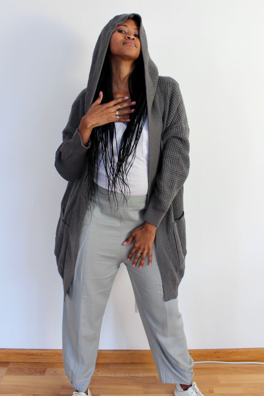 Grey Hoodie Cardi Knit