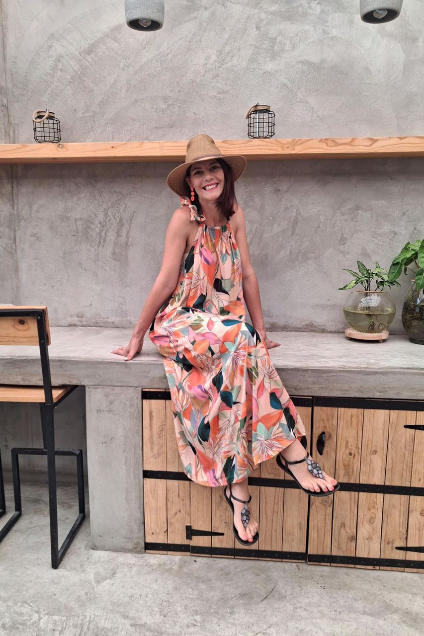 Lelane Halterneck Dress Peach Floral