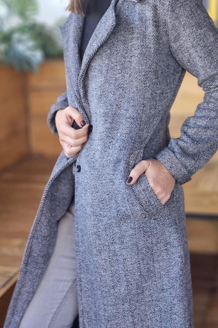 Jane Coat Black & White Herringbone