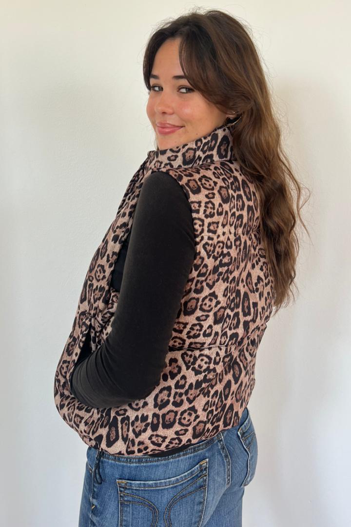 Leopard Sleeveless Puffer Jacket
