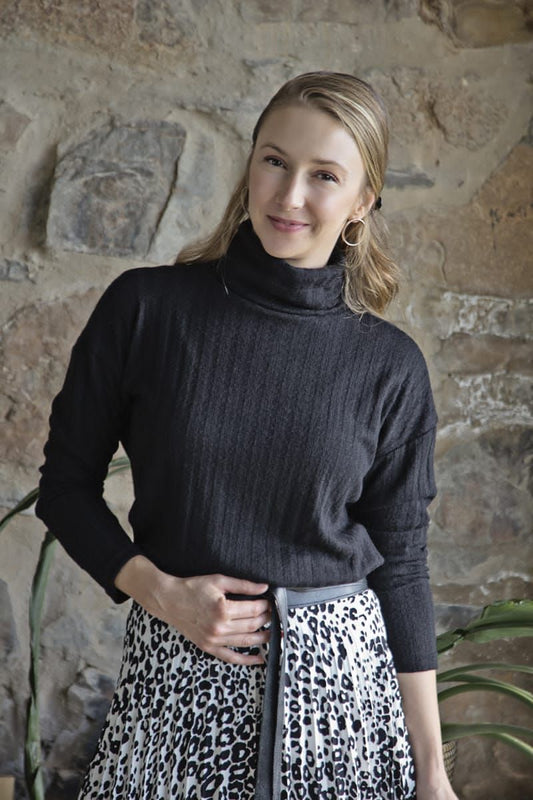 Black Willowknit Rib Polo Neck