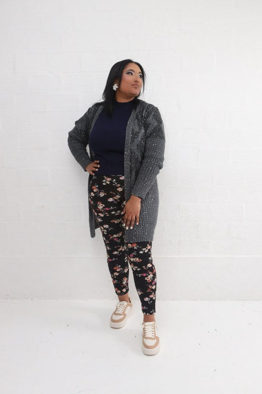 Charcoal Sequin Knitted Cardigan