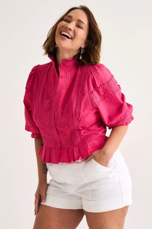 Pink Cotton Trim Blouse
