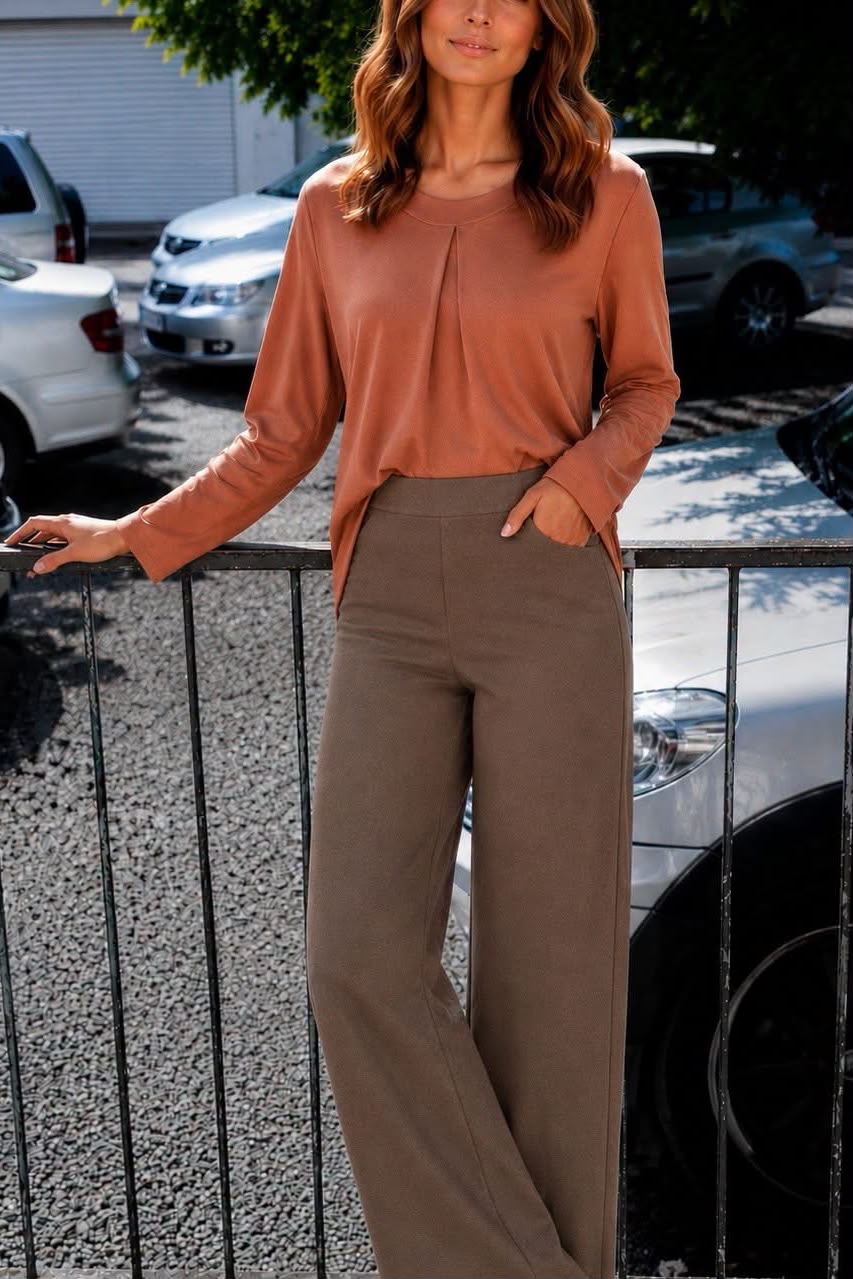 Chocolate Bengaline Wide Leg Pants