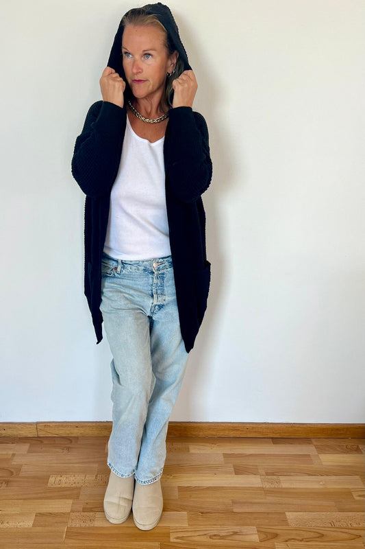 Black Hoodie Cardi Knit