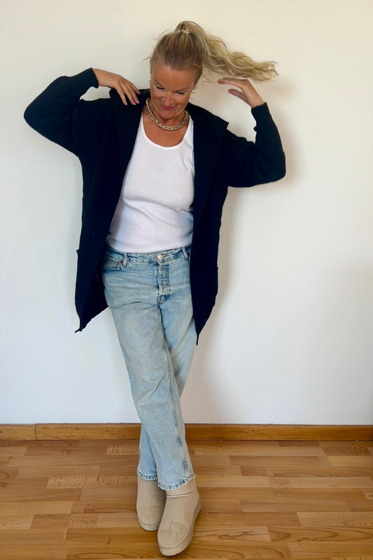 Black Hoodie Cardi Knit