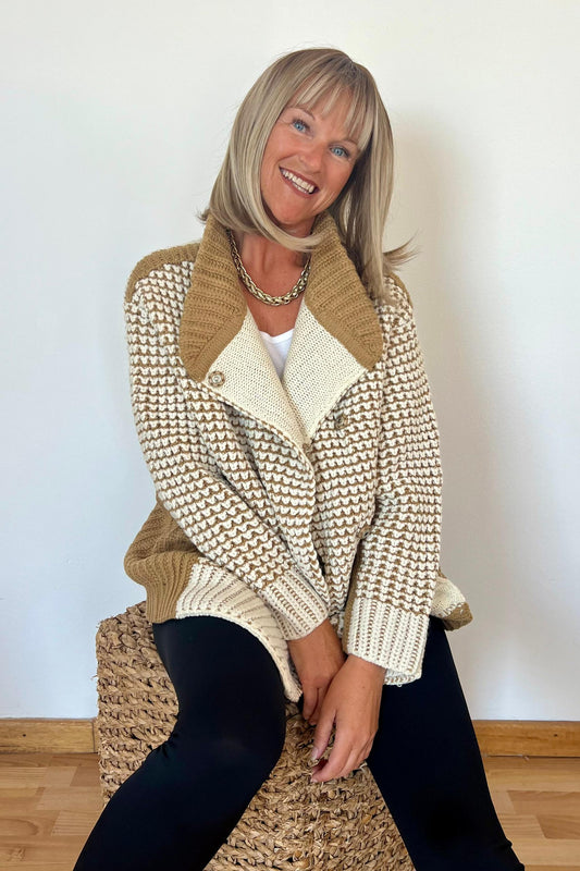 Mustard Brown Cream Knit Jacket