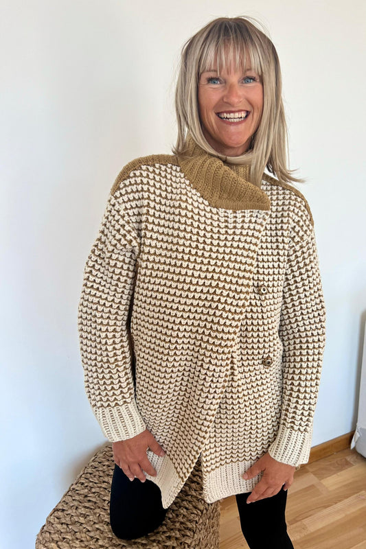 Mustard Brown Cream Knit Jacket
