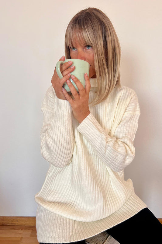 White Cream Polo Neck Knit