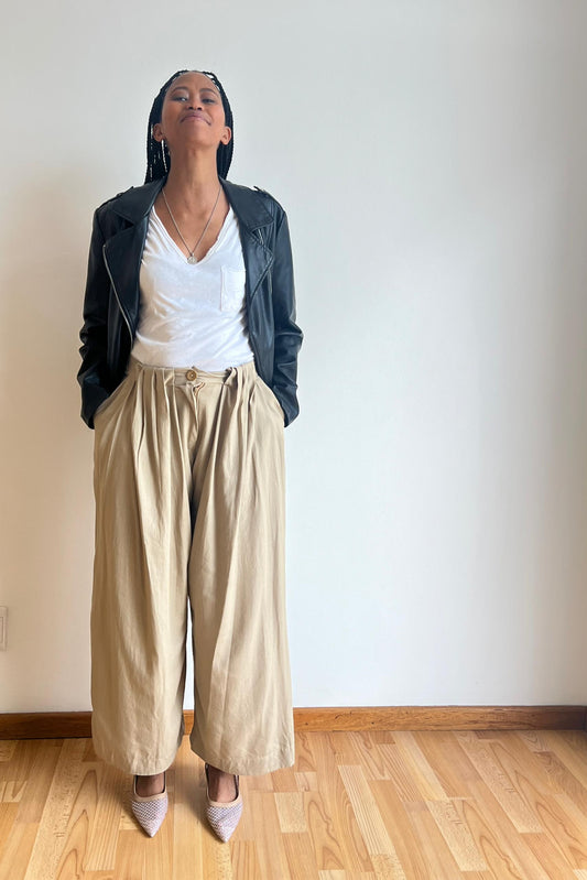 High Waisted Wide Leg Pleat Pants Seed Sand
