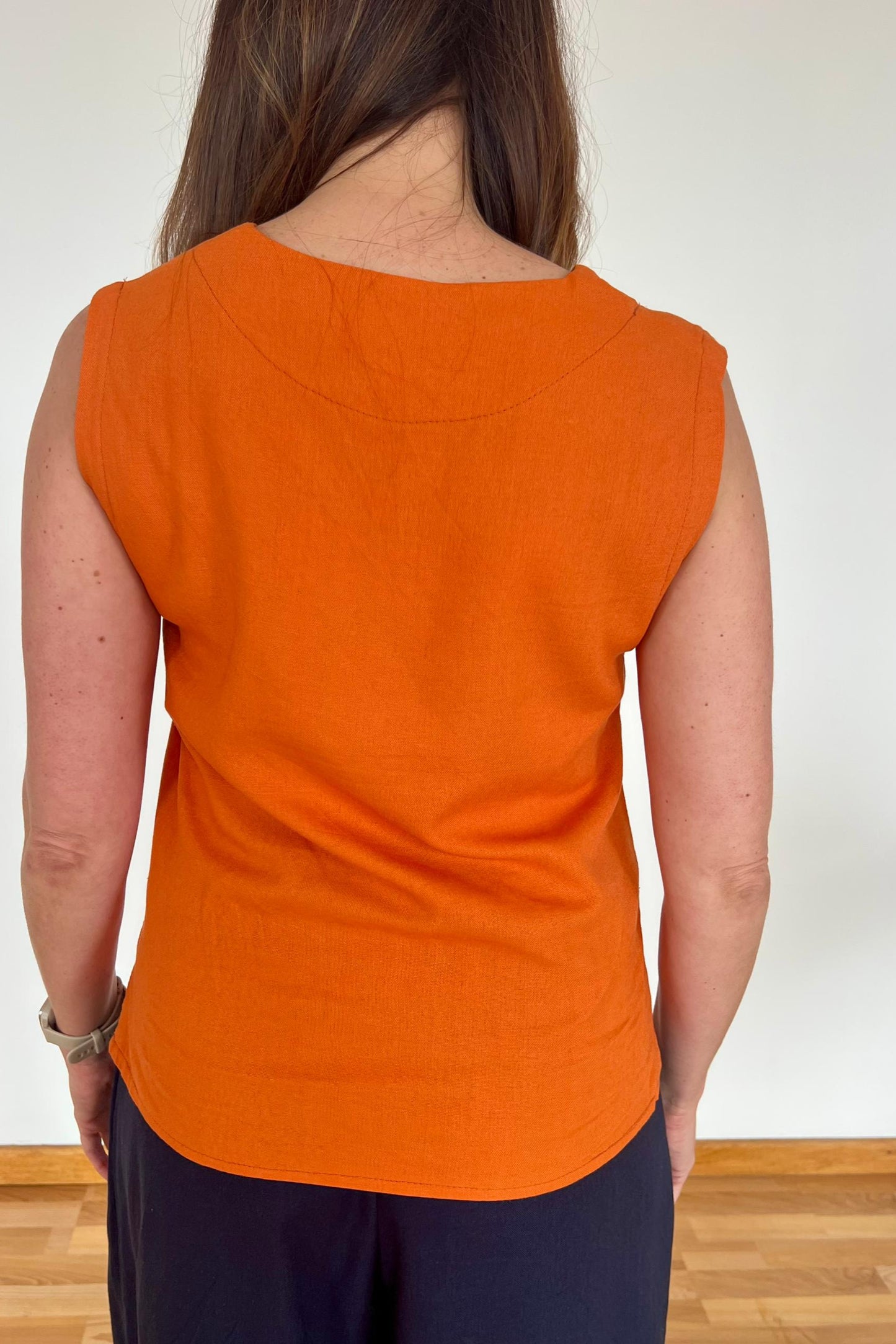 V-Neck Linen Vest Amber Glow