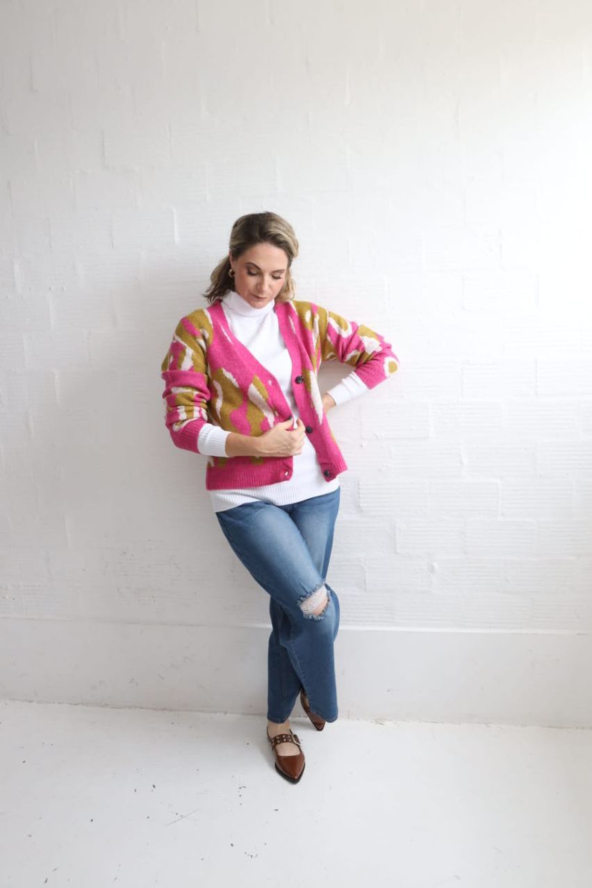 Pink Chatreuse Pattern Cardi Knit