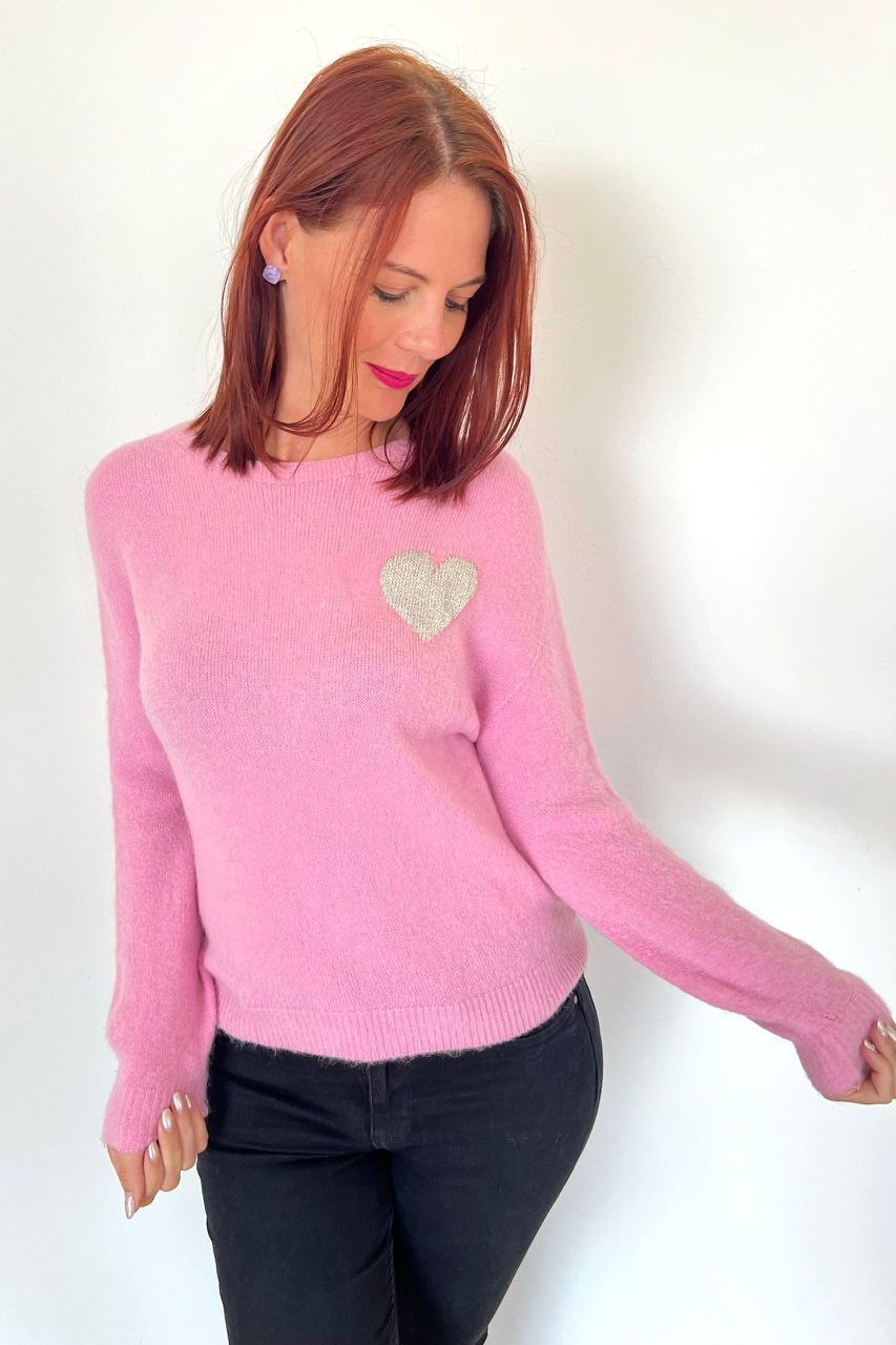 Pink Heart Jersey/Knit Top