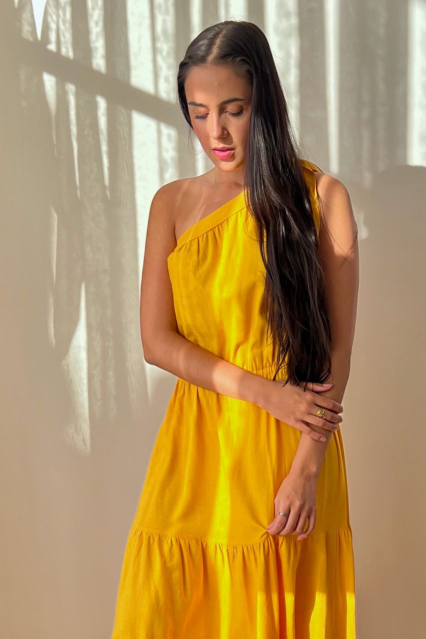 One Shoulder Maxi Dress Golden/Yellow