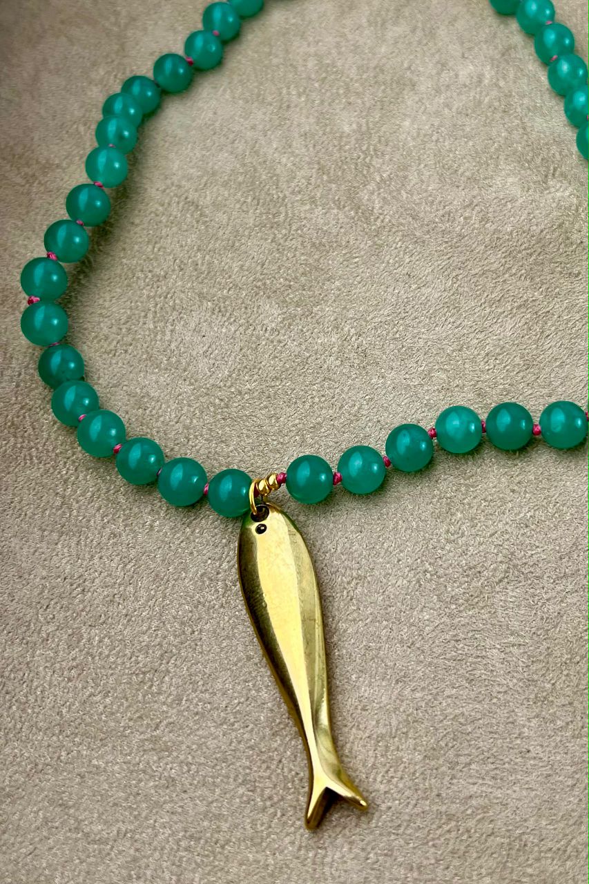 Green Aventurine Necklace On Knotted Pink Cord