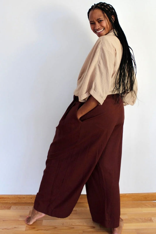 High Waisted Wide Leg Pleat Pants Milk Chocolate