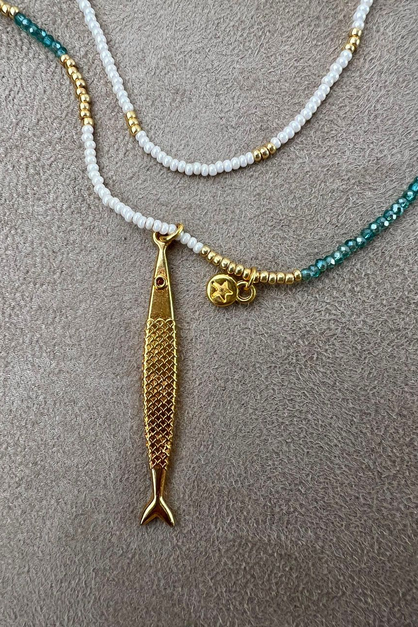 Blue and Gold Fish Necklace