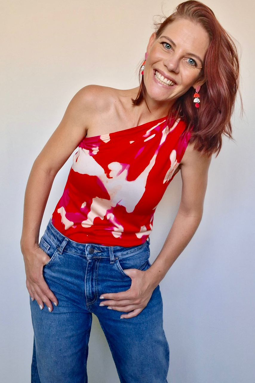Red/Pink One Shoulder Top