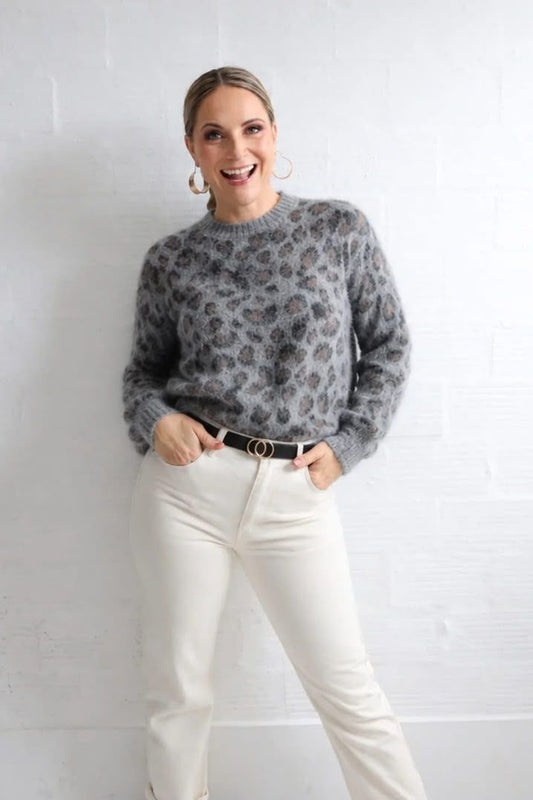 Grey Leopard Print Knit