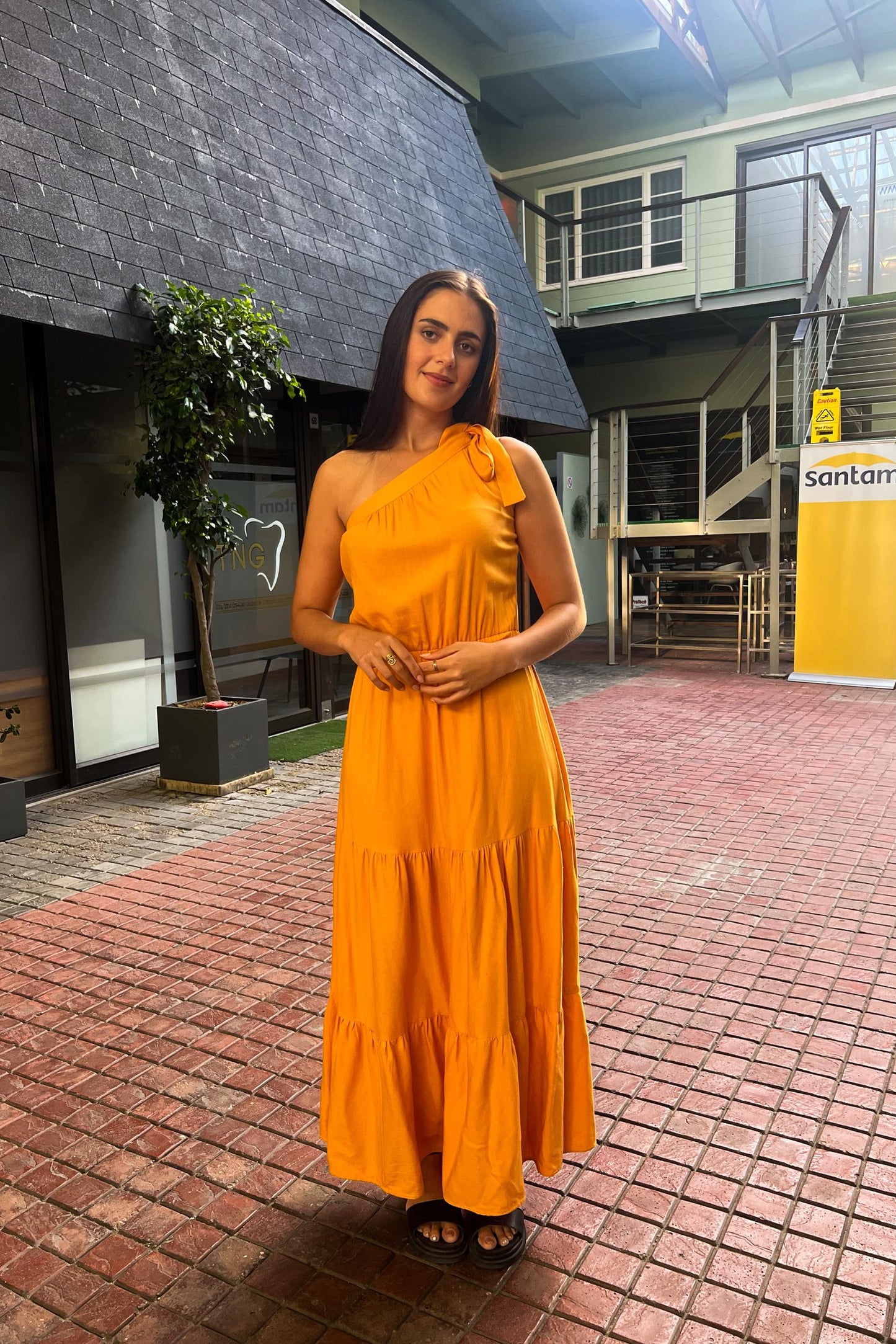 One Shoulder Maxi Dress Golden/Yellow
