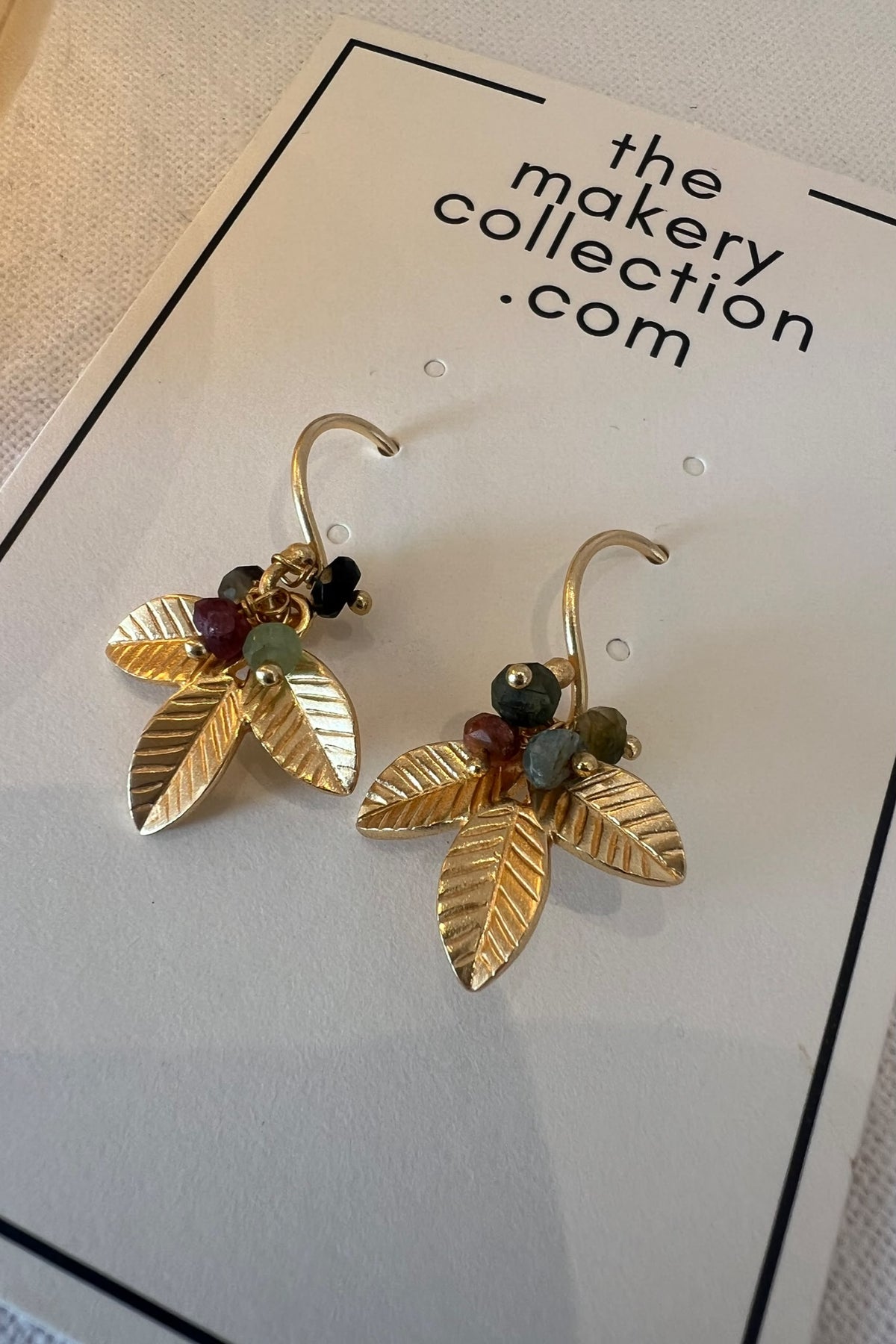Gold Leaf And Tourmaline Bead Cluster Earrings