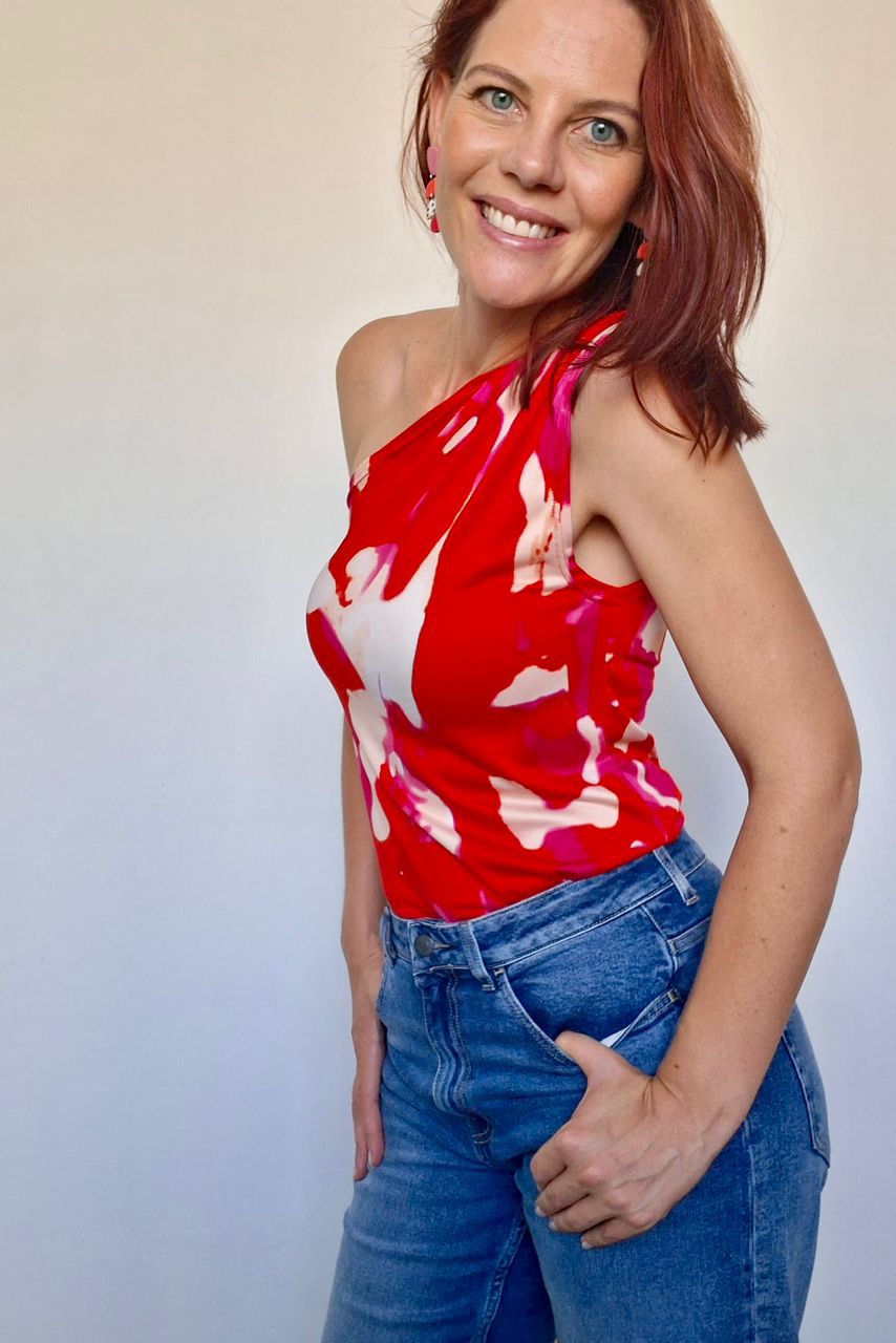 Red/Pink One Shoulder Top