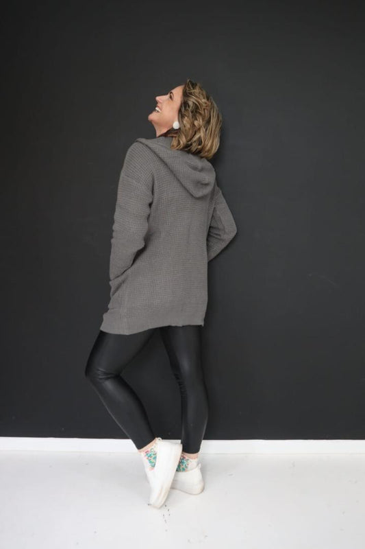 Grey Hoodie Cardi Knit