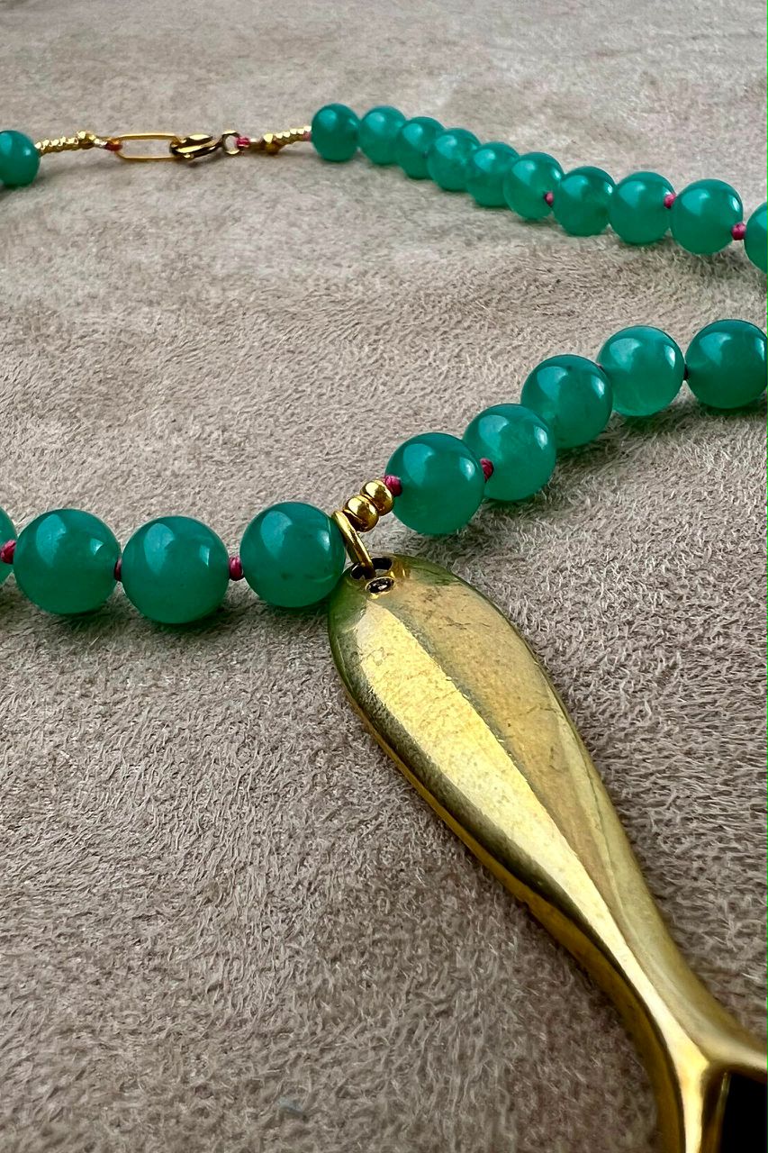 Green Aventurine Necklace On Knotted Pink Cord