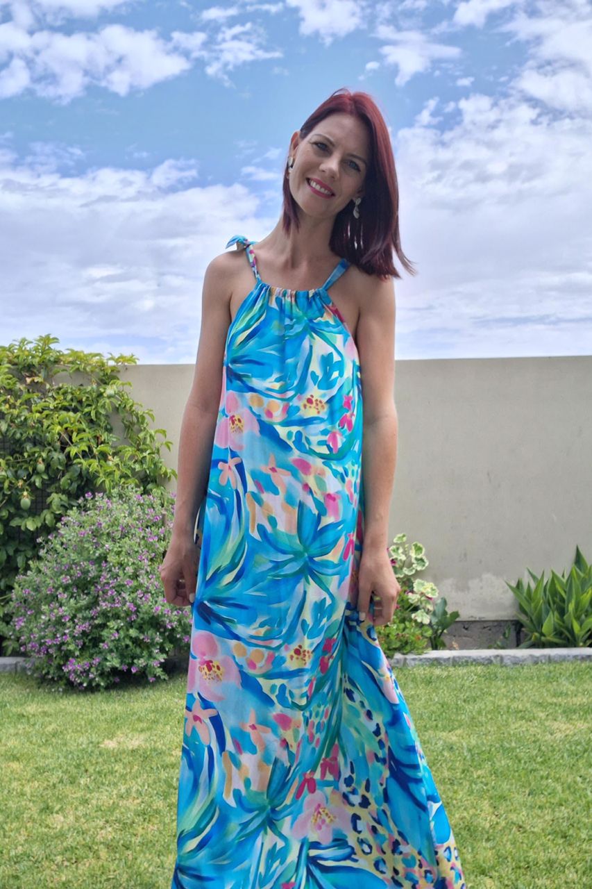 Lelane Halterneck Dress Aqua Jungle